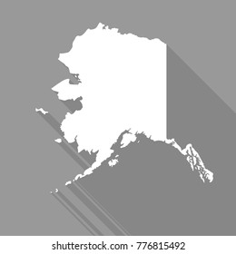 Alaska white map,border flat simple style with long shadow on grey background