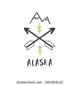 Alaska wild logo, arrows label, tattoo, stickers and other. Decor elements for scrapbooking, postcards, cards, posters, souvenirs. 
Vector, clip art and jpg. Isolated.