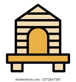 Alaska wood house icon outline vector. Usa snow. Winter arctic color flat