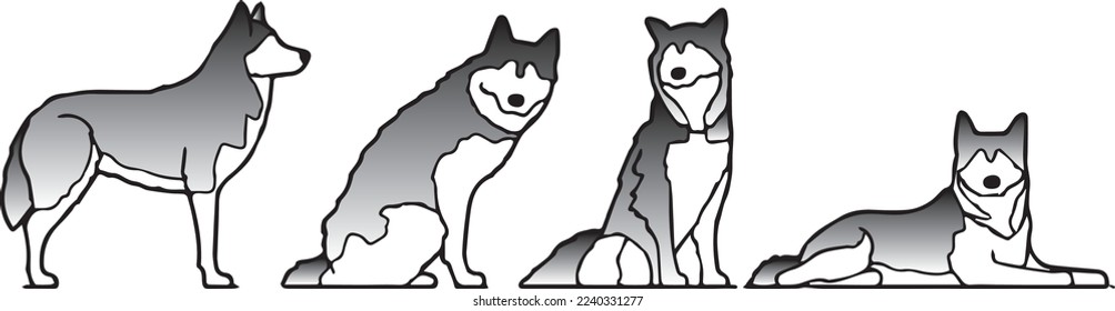 Alaskan Husky cute dog breed icon portrait doodle line art vector illustration