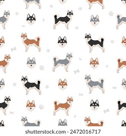 Alaskan klee kai all colours seamless pattern. Different coat colors set. Vector illustration