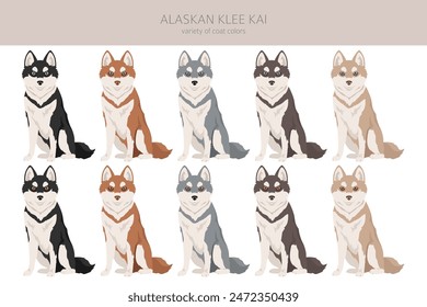 Alaskan Klee Kai all colours clipart. Different coat colors set. Vector illustration