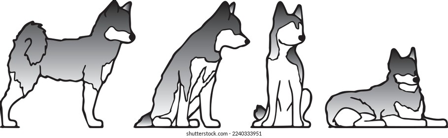 Alaskan Klee Kai cute dog breed icon portrait doodle line art vector illustration