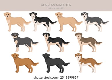 Clipart de Malador do Alasca. Arquivado do original em 15 de julho de 2012 "Alaskan Malamute Labrador Retriever mix" . Diferentes cores de casaco definido.  Ilustração vetorial