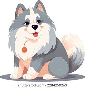 Alaskan Malamute dog in kawaii style on a white. Vector illustration