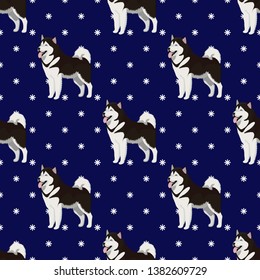 Alaskan Malamute dog seamless pattern