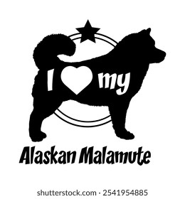  Alaskan Malamute Hund Silhouette, ich liebe meinen Hund, Hund, Hunderassen, Logo, Vektor, Silhouette, Tier, Illustration, Symbol, Zeichen, schwarz, Haustier,