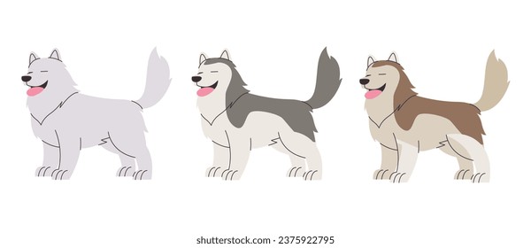 Alaskan malamute furry dog vector drawing illustration character standing happy canine pedigree