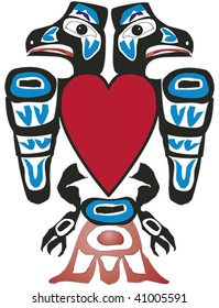 Alaskan ravens with heart rendered in Northwest Coast Native style.