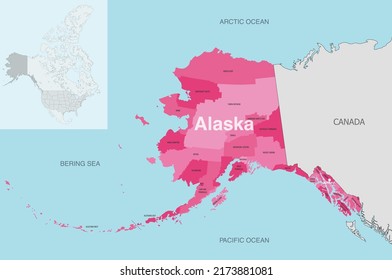 Alaska's at-large congressional district vector map with neighbouring states and terrotories