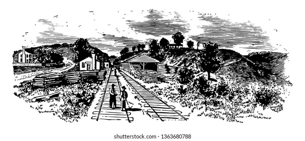 El paso de Alatoon está en un corte profundo histórico, lugar de batalla de Alatoon peleada en el dibujo vintage del 5 de octubre de 1864.