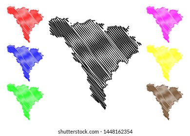 Alba County (Administrative divisions of Romania, Centru development region) map vector illustration, scribble sketch Alba map