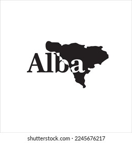 Alba map and black lettering design on white background