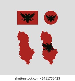 Albania 1924 national map and flag vectors set....