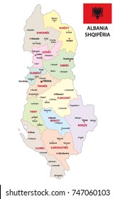 Albania administrative and political vector map with flag