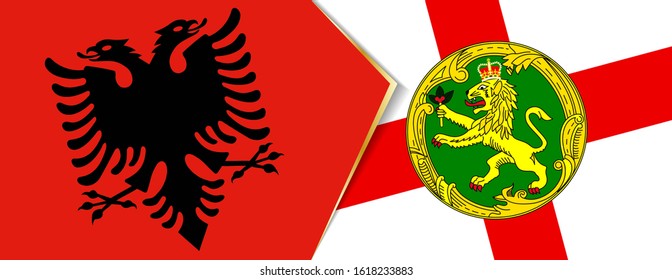 Albania and Alderney flags, two vector flags symbol of relationship or confrontation.