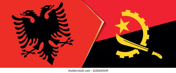Albania and Angola flags, two vector flags symbol of relationship or confrontation.