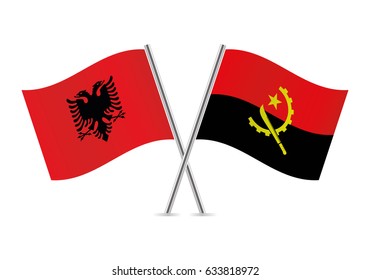 Albania and Angola flags. Vector illustration.