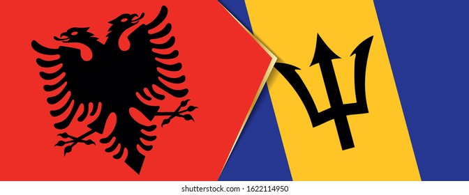 Albania and Barbados flags, two vector flags symbol of relationship or confrontation.