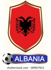 Albania; Blazon with flag - vector illustration.