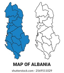 Albania Blue detailed map border regions outline vector set