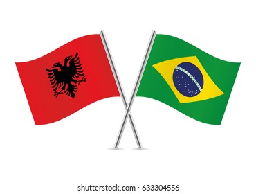 Albania and Brazil flags. Vector illustration.