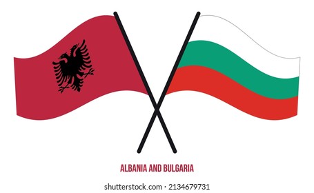 Albania and Bulgaria Flags Crossed And Waving Flat Style. Official Proportion. Correct Colors.