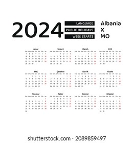 Albania Calendar 2024 Week Starts Monday Stock Vector Royalty Free   Albania Calendar 2024 Week Starts 260nw 2089859497 