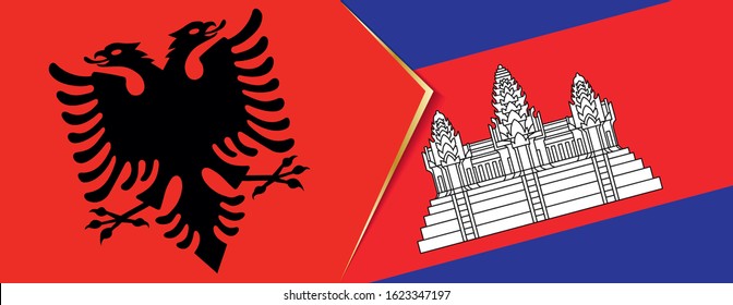 Albania and Cambodia flags, two vector flags symbol of relationship or confrontation.