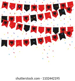 Albania celebration bunting flags with Confetti And Ribbons on white background.vector illustration