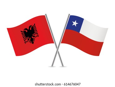 Albania and Chile flags. Vector illustration.