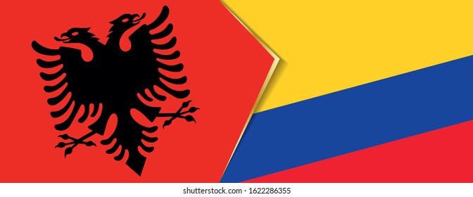 Albania and Colombia flags, two vector flags symbol of relationship or confrontation.