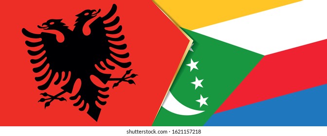 Albania and Comoros flags, two vector flags symbol of relationship or confrontation.