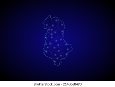 Albania concept vector map with glowing cities, map of Albania suitable for technology,innovation or internet concepts.