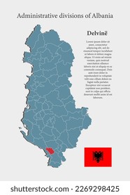 Albania country - high detailed illustration map divided on regions. Blank Albania map isolated on white background. Vector template region Delvine for website, pattern, infographic, education