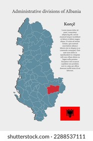 País de Albania - mapa de ilustraciones detalladas de alto nivel dividido en regiones. Mapa de Albania en blanco aislado en fondo blanco. Región de plantilla de vectores Corce para sitio web, patrón, infografía, educación