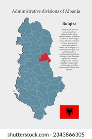 Albania country - high detailed illustration map divided on regions. Blank Albania map isolated on background. Vector template Bulgize region for website, pattern, infographic, education