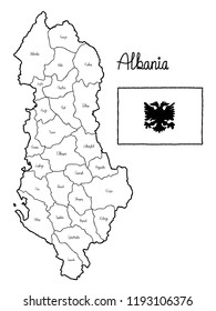 Albania Country Map Flag Vector Illustration Hand Drawn Cartoon Art