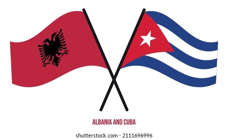 Albania and Cuba Flags Crossed And Waving Flat Style. Official Proportion. Correct Colors.