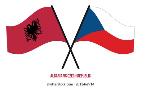 Albania and Czech Republic Flags Crossed And Waving Flat Style. Official Proportion. Correct Colors.