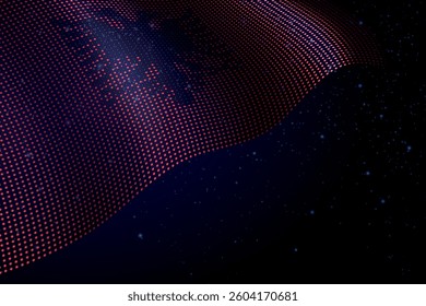 Albania digital flag made of dots, waving over a starry dark background