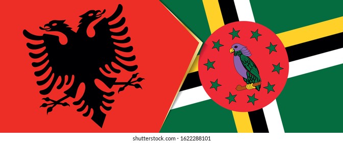 Albania and Dominica flags, two vector flags symbol of relationship or confrontation.