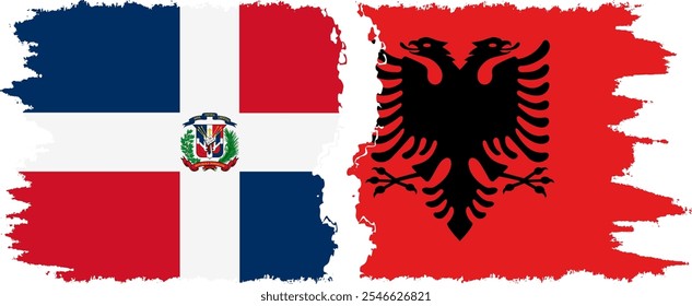 Albania and Dominican Republic grunge flags connection, vector