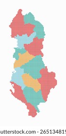 Albania dotted map. Digital style map of the country on white background. Albania shape with square dots. Colored dots style. Small size squares. Vibrant vector illustration.