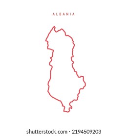 Albania editable outline map. Albanian red border. Country name. Adjust line weight. Change to any color. Vector illustration.