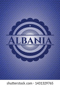 Albania emblem with denim texture. Vector Illustration. Detailed.