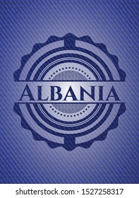 Albania emblem with denim texture. Vector Illustration. Detailed.