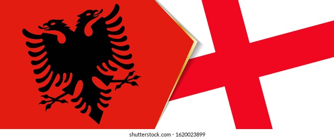 Albania and England flags, two vector flags symbol of relationship or confrontation.