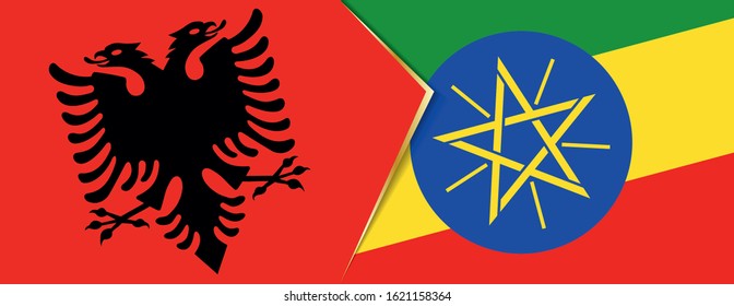 Albania and Ethiopia flags, two vector flags symbol of relationship or confrontation.