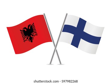 Albania and Finland crossed flags. Albanian and Finnish flags on white background. Vector icon set. Vector illustration.